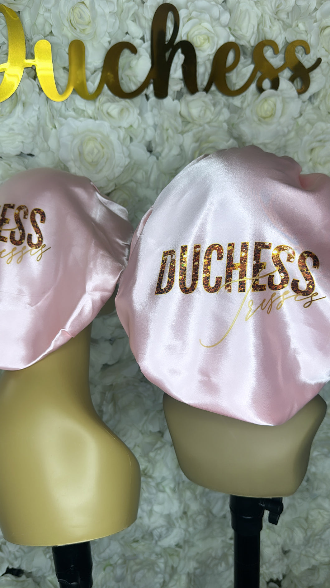 Limited edition pink satin bonnets